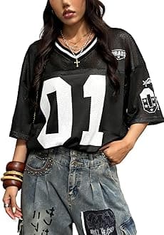 Jersey Shirts for Women Y2k Graphic Number Oversized Tees V Neck Half Sleeve Cute Soccer Streetwear T Shirt Tops