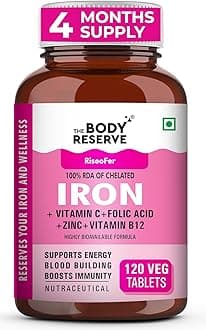 Chelated Iron + Vitamin C Tablets-120 capsules with Vitamin B12,Zinc,Folic Acid,Beetroot Extract-High Absorption,Supports Blood Building,Energy & Immunity,100% RDA,1 count