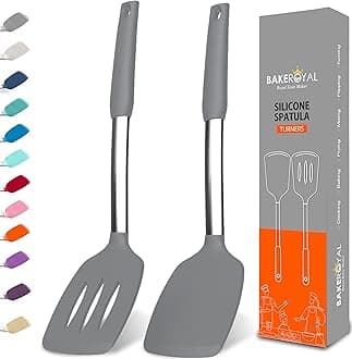 Silicone Spatula Set - Turner Spatulas Silicone Heat Resistant 600°F - Slotted & Solid Spatula for Cooking Fish, Eggs, Pancakes Flipper – Spatulas for kitchen use – Gray