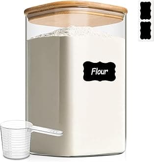 ComSaf 4.4L Glass Food Storage Containers, Flour and Sugar Containers with Airtight Lids, Large Square Glass Jars with Bamboo Lids for Rice, Pasta, Oats, Grains, Cookies, Coffee Beans