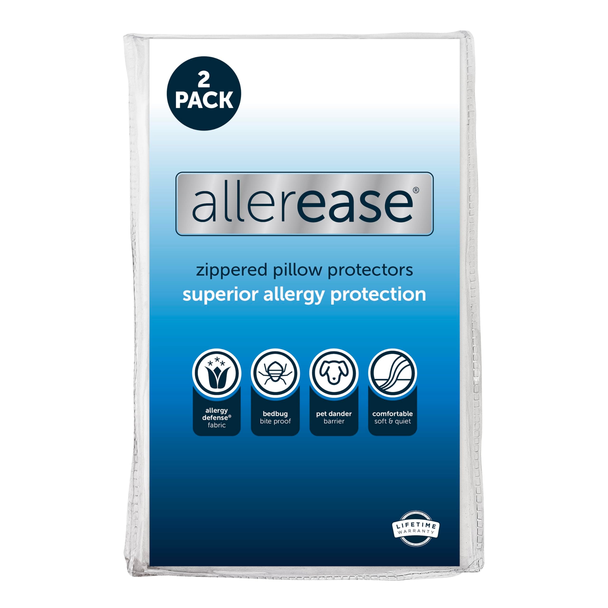 Set of 2 King AllerEase Pillow Protectors - Moisture Wicking, Advanced Allergy Protection - Premium Polyester, Zippered Protectors