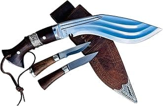 Kukri - 8" Blade 3 Fuller Farmer Khukuri - Hand Forged Factory Outlet in Nepal - Ready to Use Outdoor Camping Tool - Full Tang High Carbon Steel Blade Knife with Rosewood Handle
