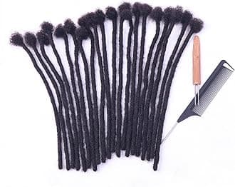 100% Real Human Hair Dreadlock Extensions, ADIASAI 0.8cm Thickness 6 Inch 60 Strands Can Be Dyed and Bleached Full Hand-made Loc Extensions for Men Women Kids 100% Unprocessed Natural Black