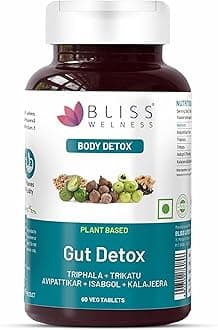 Bliss Welness Gut Detox Trikatu,Isabgol,Triphala,Avipattikar,Kalajeera Health Cleanse Purify,Stomach Cleanse Purify,Digestion Metabolism Toxin Removal Acidity Gas Control Supplement-60 Veg Tablets