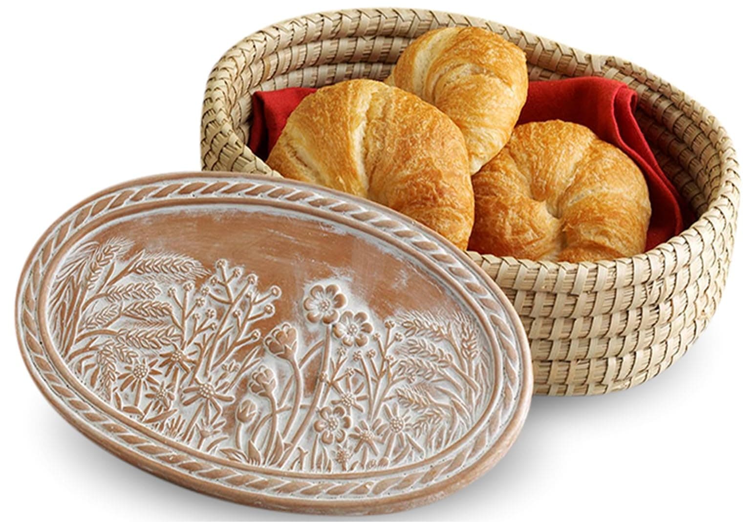 Bread Warmer Basket with Stone - Bread Baskets for Serving Rolls Warming Tortilla, Gift for Bakers Sourdough, Hostess Gifts New Home, Mom Dad Birthday