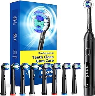 TEETHEORY Rotating Electric Toothbrush for Adults with 8 Brush Heads (2 Types), 4 Modes Deep Clean Electric Toothbrush with Rechargeable Power and 2 Min Smart Timer (1- Black, p1)
