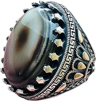 EsmawishNatural Large Yemen Sulaimani Devil Eye Yemeni Agate Yemen Aqeeq for Ring Natural Yemen Agate Stone 925 Sterling Silver Men's Ring عقیق یمانی (12)