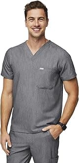 Leon Scrub Top for Men – 3 Pockets, Tailored Fit, Modern V-Neck, 4-Way Stretch, Moisture-Wicking
