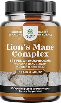 Advanced Lion's Mane Mushroom Supplement - Lions Mane Supplement Capsules with Reishi, Chaga, Maitake & Shiitake for Brain Health Memory Support & Focus - Nootropic for Mental Clarity - 60 Caps