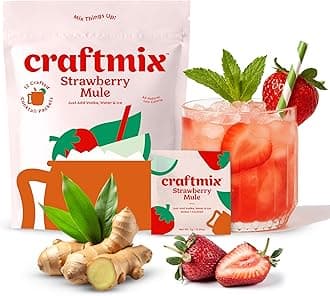 Craftmix Strawberry Mule Cocktail & Mocktail Drink Mixer, Skinny Mixes - Water Flavoring Packets - Made With Real Fruit - Vegan, Low-Carb, Low-Sugar, Non-GMO, Dairy Free, Gluten Free, 12 Pack