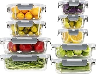 18 Pieces Glass Food Storage Containers with Lids,Airtight Glass Meal Prep Containers,Glass Storage Containers Set for Kitchen,Pantry BPA Free & Leak Proof (9 lids & 9 Containers)