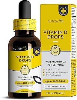 Baby Vitamin D Drops for Infants & Children 60ml – Healthy Immune System, Normal Growth & Development of Bones in Kids - 400 IU or 10mcg per Drop (2000 Drops Per Bottle) - Sugar Free – Made in The UK