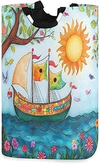 xigua Sun and Ship Large Laundry Hamper with Handle, Foldable Clothes Hamper Collapsible Storage Basket for Toys and Clothes Organization in Bedroom, Bathroom, and Laundry Room