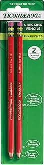 Ticonderoga Dixon 2 Count Red Erasable Checking Pencils 13901 - Pack of 12