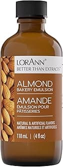 LorAnn Almond Bakery Emulsion, 4 oz - Intense Almond Flavor Extract for Baking, Cookies, Bars, Frosting, Ice Cream, Pies, Smoothies and Beverage - Gluten Free, Vegan, Sugar Free, Nut Free