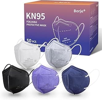 Borje KN95 Face Masks 50 Pcs, 5-Ply Protection Multicolor KN95 Mask, Disposable Face Masks for Adults