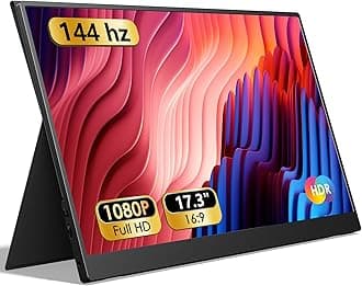 ForHelp 17.3" Portable Monitor 1080P FHD 144Hz Narrow Edge Laptop Monitor USB C HDMI Gaming Computer IPS HDR Screen, Travel Monitor for PC Mac Phone Xbox PS5 Switch Laptop w/Smart Cover & Speakers