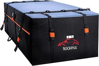 RoofPaxCar Roof Bag & Rooftop Cargo Carrier - 19 Cubic Feet Heavy Duty Bag, 100% Waterproof Excellent Military Quality Roof-Top Car Bag - Fits All Cars With/Without Rack - 4 Door Hooks Included