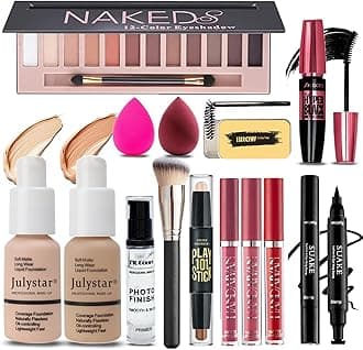 All in One Makeup Kit for Women Full Kit, Makeup Set 12 Colors Eyeshadow, Foundation & Primer, Lipsticks, Eyeliner, Mascara, Contour Stick, Brow Soap, Brush & Sponge, Make Up Gift Set for Women, Teens
