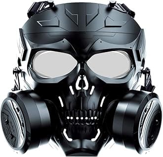 M10 Airsoft Protective Gas Mask Tactical, Full Face Protection Toxic Safety Double Exhaust Fan Dummy Game Mask Adjustable Strap for BB Gun Cosplay Halloween Masquerade Movie Shooting Costume Props