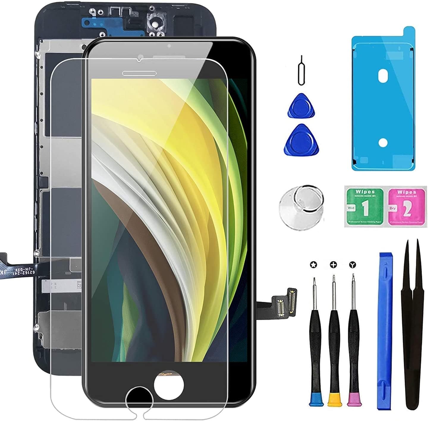 for iPhone 8/SE 2020 [ 2nd Generation ] Screen Replacement Black 4.7 inch, LCD Display Touch Screen Digitizer, Waterproof Frame Adhesive Sticker+Repair Tool Kit