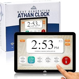 Masjidal - 10-14 inch inch Azan Tablet Clock, Athan Frame, Athan Clock, Next Gen, Sync with Mosque, Full Color HD Display - Home, Office, Desk, Wall - Mosque Digital, Muslim, Decorative - Black