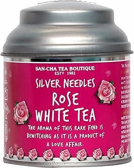 Sancha Tea Boutique, Rose White Tea, 25g Loose Leaf Silver Needle White Tea, Blended with Indian Wild Rose Petals, Floral Premium Tea