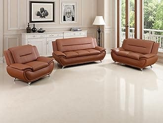 Living Room Sofa Set Faux Leather Couches, Sofa for Bedroom, Apartment, Living Room Furniture Set (b-Leather Orange, Sofa+Loveseat+Chair)