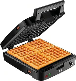4-Slice Belgian Waffle Maker: Stainless Steel, 5 Browning Levels, Audible Ready Beep, Removable Plates, 1200W, Silver/Black, Large Waffle Maker Family Size, Great for Family Breakfasts