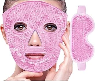 Ice Face Mask Reusable and Cold Gel Eye Mask for Puffiness, Dark Circles, Bags, Dry Eyes, Headaches, Migraines, Stress Relief - Ice Pack for Face (Pink)