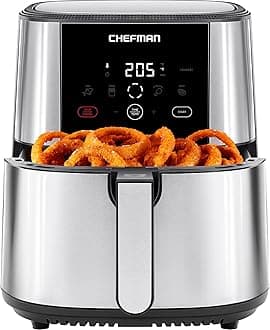 Chefman TurboFry® Touch Air Fryer, XL 7.5 Litre Family Size, 1800W Power, 4 Presets, Uses No Oil, Nonstick Dishwasher-Safe Parts, Automatic Shutoff, Stainless Steel, Uk