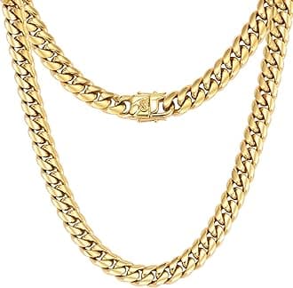 CaptainSteeLMiami Cuban Chain Necklace for Men/Women, Stainless Steel 316L/Gold Plated 12mm Wide 18"/20"/22"/24" Length, Thick Chain for Men Hip Hop, Gold, No Gemstone