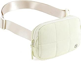 TelenaFanny Packs for Women Puffer Belt Bag Quilted Crossbody Bag with Adjustable Strap Beige