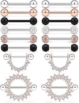 12-16Pcs 16G 14G Surgical Steel Tongue Ring Nipple Shield Barbell Ring Bar Nipplerings Body Piercing Jewelry for Women Men