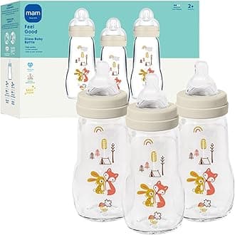 MAM 9oz Premium Glass Wide Neck Baby Bottle with Medium Flow Breastfeeding-Like Silicone Nipple, Easy to Clean, BPA Free, 2+ Months, Easy Switch Between Breast and Bottle, Made in Europe, 3 Pack