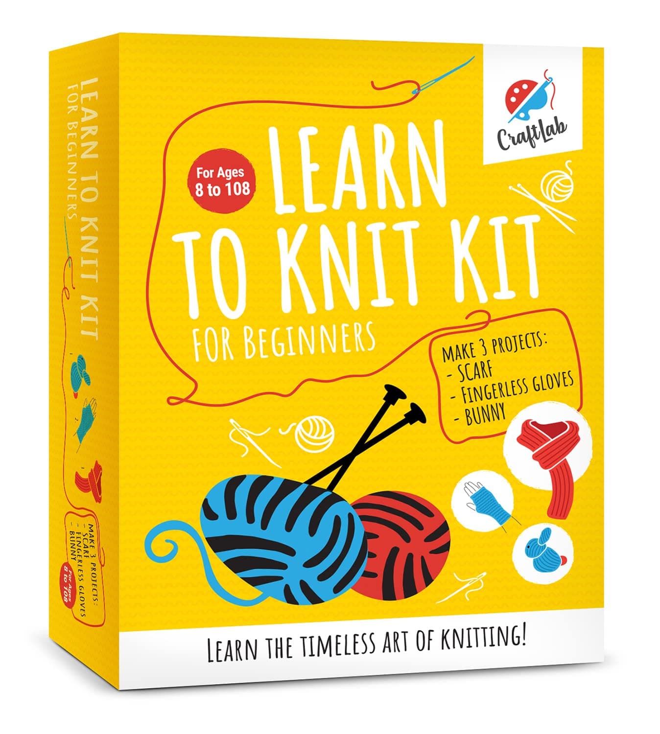 Knitting Kit - Beginner Knitting Supplies with Wool Yarn, Needles, Instructions, DIY Gift