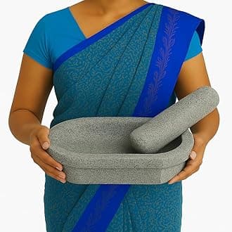 Kalvam Unpolished Stone Mortar and Pestle Set,Spices, Okhli Masher, Khalbatta Stone, Home Decor, Musal, Well Design for Kitchen, Home, Herbs (12 inch) Big Size