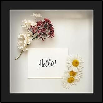 FrameWorks 8” x 8” Black Wooden Shadow Box Frame – Soft Felt Back, Tempered Glass, and Included Elegant White Ball Push Pins