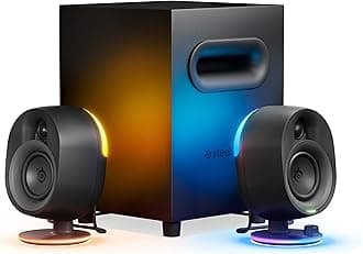 SteelSeries Arena 7 - Illuminated 2.1 Gaming Speakers – 2-Way Speaker Design – Powerful Bass, Subwoofer – USB, Aux, Optical, Wired – Bluetooth – PC, PlayStation, Mobile, Mac - UK Plug