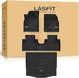 LASFIT Floor Mats and Cargo Liner Fit for Ford Mustang Mach-E 2024 2023 2022 2021 (Trunk Base Upper Position) TPE All Weather Car Liners, 1st & 2nd Row & Trunk Set