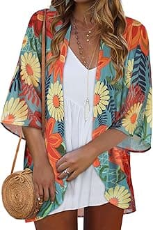 Women Kimono Cardigans Casual Summer Tops Cover up Open Front Floral Print Resort Wear 2026