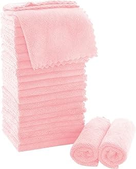 MOONQUEEN Ultra Soft Premium Washcloths Set - 12 x 12 inches - 24 Pack - Quick Drying - Highly Absorbent Coral Velvet Bathroom Wash Clothes - Use as Bath, Spa, Facial, Fingertip Towel (Pink)