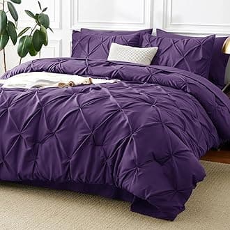 CozyLux Queen Comforter Set Purple, 7 Pieces Pintuck Bed in A Bag, Premium Purple Comforter Queen Size, Pinch Pleat Bedding Sets with Comforter, Sheets, Pillowcases & Shams