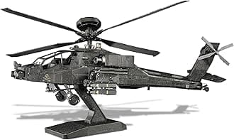 Piececool 3D Metal Model Kits, AH-64 Apache Military Helicopter Airplane Models Building Kits for Adults and Teens Men Hobbies DIY Brain Teaser Puzzles, Great Birthday Gifts, 145 Pcs