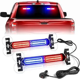 HLauto 1002L Emergency Strobe Traffic Advisor Light Bar: 40 LED Dash Safety Warning Flashing Light, Front/Rear Windshield Visor Lights for Construction Vehicle, Tow/Plow Truck (2x10.7inch, Red Blue)