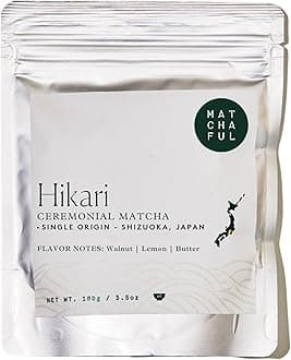 Matchaful - Hikari - Single Origin Ceremonial Matcha - Fine Green Tea Powder, Direct-Trade From Shizuoka, Japan - Smooth and Creamy with Flavor Notes of Walnut, Lemon, Butter - 100g Bag