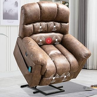 CANMOVLarge Power Lift Recliner Chairs with Massage and Heat for Elderly Big People, Heavy Duty Electric Faux Leather Reclining Chairs with USB Port and 2 Side Pockets, Brown