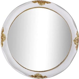 Funerom Vintage Decorative Wall Mirror Hanging Mirror Round (White, 12.2 inch)