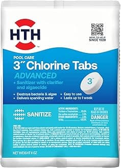 HTH 42051 Swimming Pool Care 3" Chlorine Tabs Advanced, Swimming Pool Chlorinating Sanitizer, 8oz