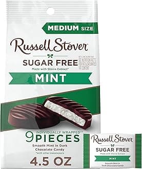 RUSSELL STOVER Sugar Free Dark Chocolate Mint Patties Candy, 4.5 oz. bag